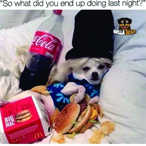 "So what did you end up doing last night?" THERE IS BIG MAC ONE M. Cola BELLA BEAD