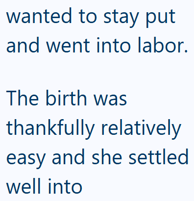 wanted to stay put and went into labor. The birth was thankfully relatively easy and she settled well into
