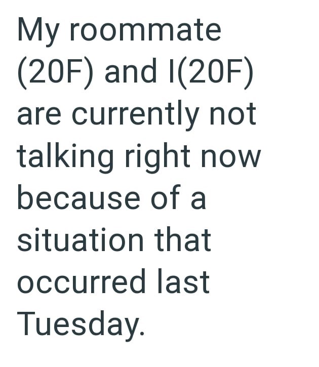 My roommate (20F) and I(20F) are currently not talking right now because of a situation that occurred last Tuesday.