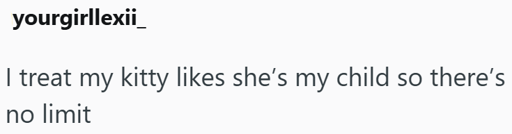 yourgirllexii I treat my kitty likes she's my child so there's no limit