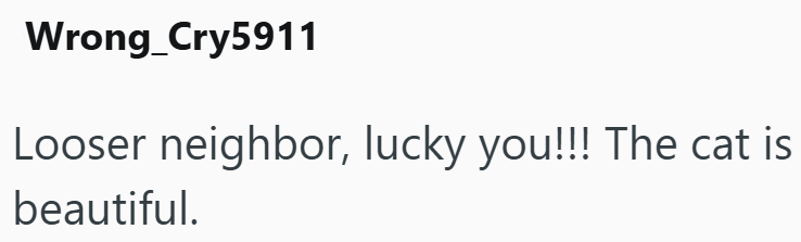 Wrong Cry5911 Looser neighbor, lucky you!!! The cat is beautiful.
