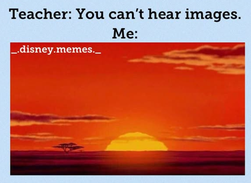 Teacher: You can't hear images. Me: _.disney.memes._