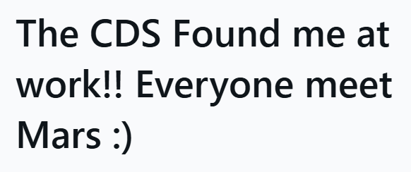 The CDS Found me at work!! Everyone meet Mars :)