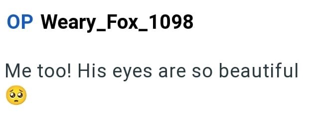 OP Weary_Fox_1098 Me too! His eyes are so beautiful