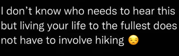 I don't know who needs to hear this but living your life to the fullest does not have to involve hiking