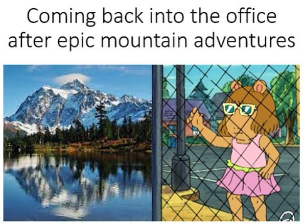 Coming back into the office after epic mountain adventures