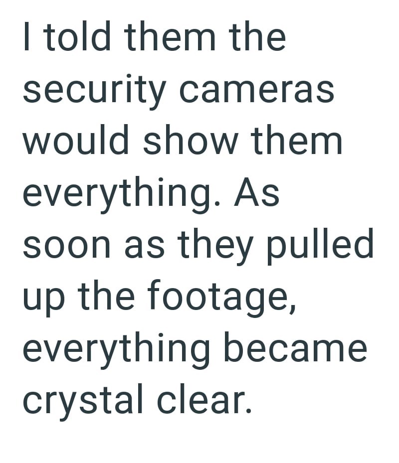 I told them the security cameras would show them everything. As soon as they pulled up the footage, everything became crystal clear.