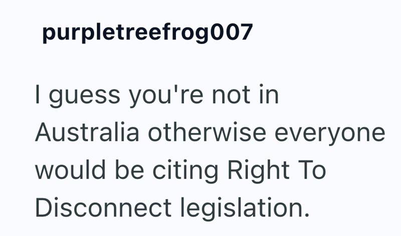 purpletreefrog007 I guess you're not in Australia otherwise everyone would be citing Right To Disconnect legislation.