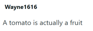 Wayne1616 A tomato is actually a fruit