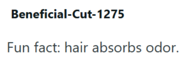 Beneficial-Cut-1275 Fun fact: hair absorbs odor.