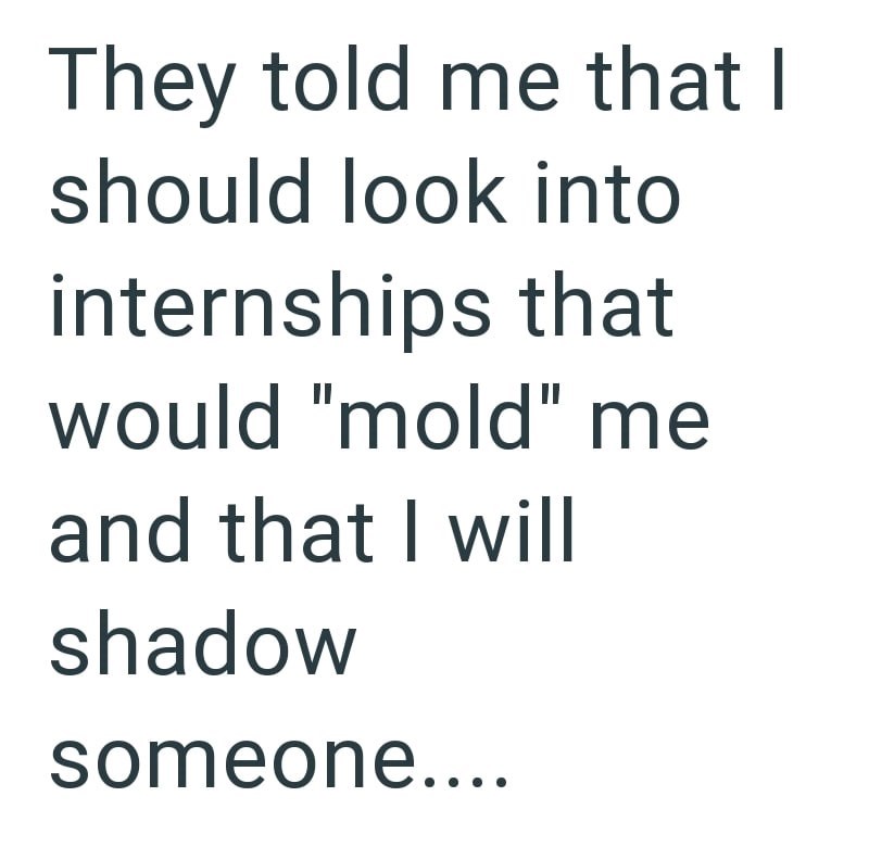They told me that I should look into internships that would "mold" me and that I will shadow someone....