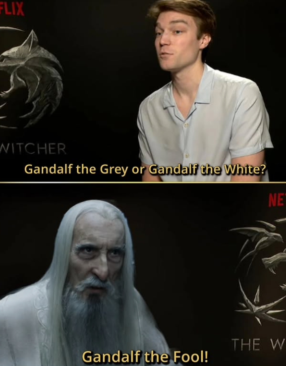 FLIX WITCHER Gandalf the Grey or Gandalf the White? NE THE W Gandalf the Fool!