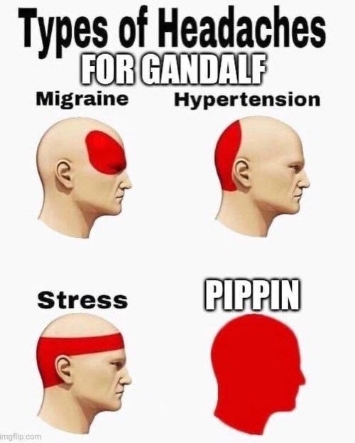 Types of Headaches FOR GANDALF Migraine Hypertension imgflip.com Stress PIPPIN