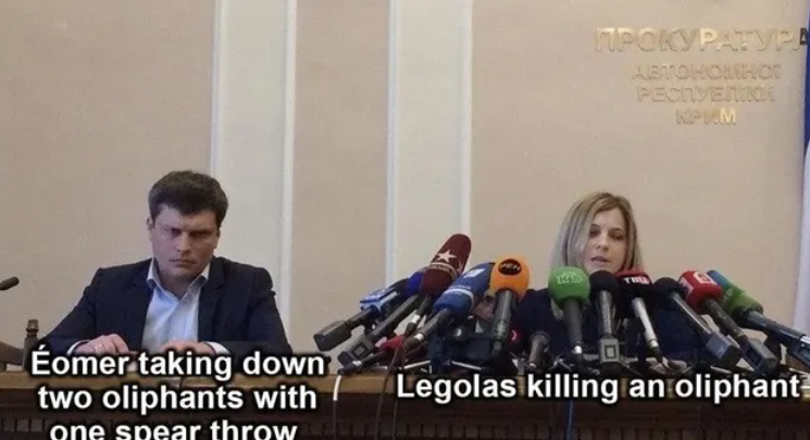 Éomer taking down two oliphants with one spear throw ПРОКУРАТУРА ABTOHOMHOT PECTIVENE KPMM Legolas killing an oliphant