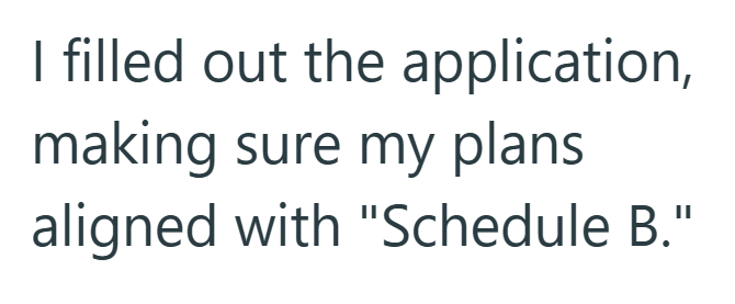 I filled out the application, making sure my plans aligned with "Schedule B."