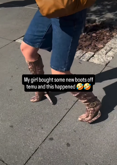 My girl bought some new boots off | temu and this happened