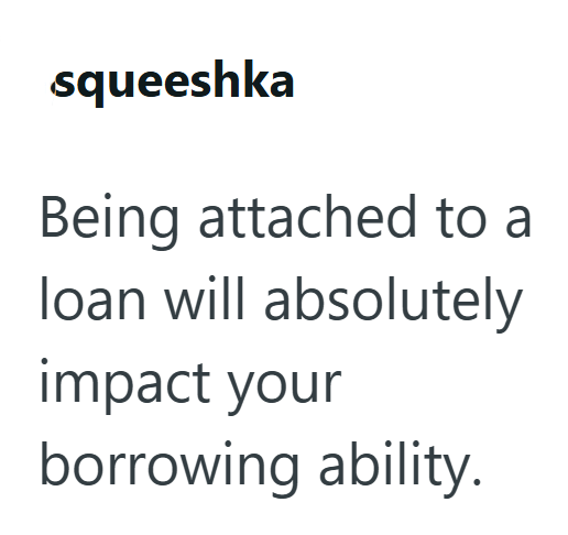 squeeshka Being attached to a loan will absolutely impact your borrowing ability.