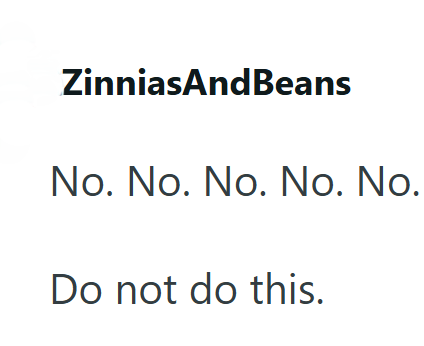 ZinniasAndBeans No. No. No. No. No. Do not do this.