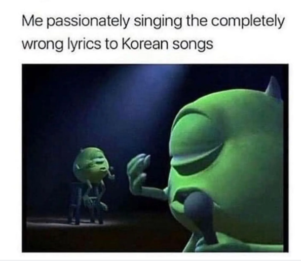 Me passionately singing the completely wrong lyrics to Korean songs