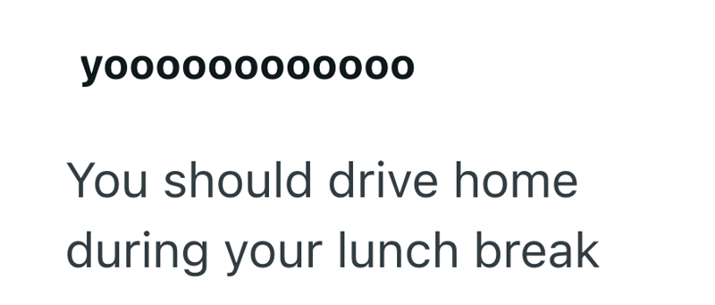 yoooooooo0000 You should drive home during your lunch break