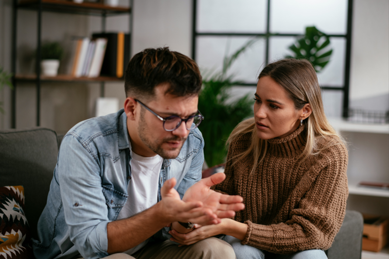 Spouses talk through family stress while trying to keep their relationship strong.