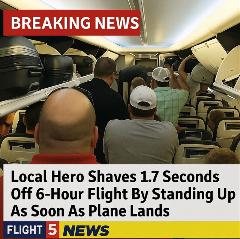 BREAKING NEWS 380 Local Hero Shaves 1.7 Seconds Off 6-Hour Flight By Standing Up As Soon As Plane Lands FLIGHT 5 NEWS