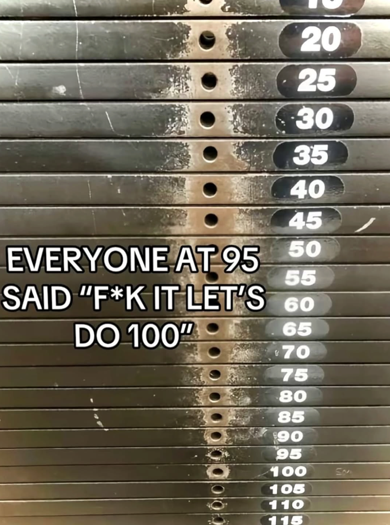 20 25 30 35 40 45 50 EVERYONE AT 95 55 SAID "F*K IT LET'S 60 DO 100" 65 70 75 80 85 90 95 100 SM 105 110 115