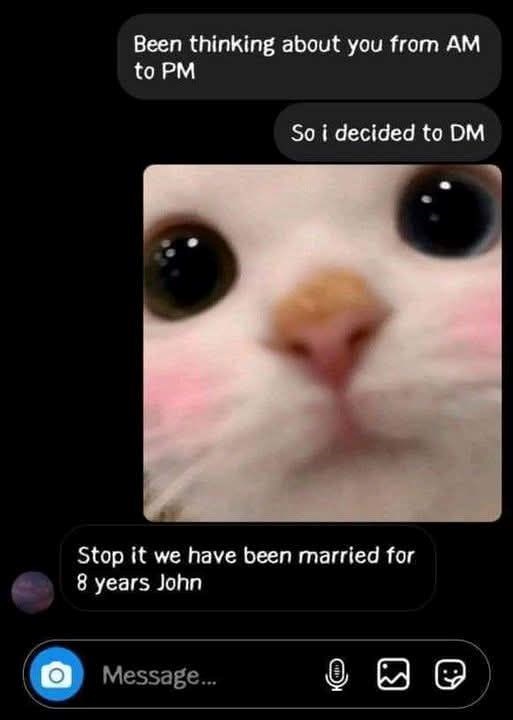 Been thinking about you from AM to PM So i decided to DM Stop it we have been married for 8 years John Message...