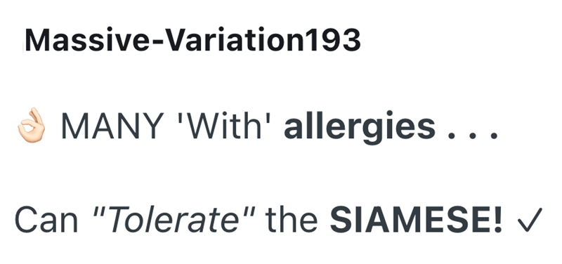 Massive-Variation193 MANY 'With' allergies... Can "Tolerate" the SIAMESE! ✓