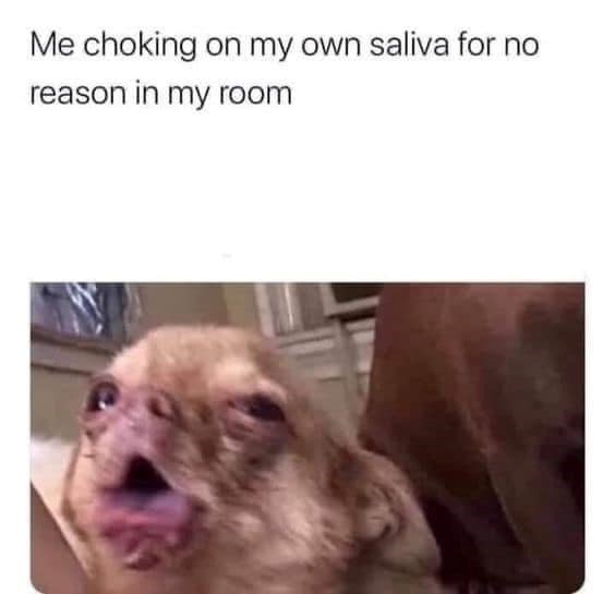 Me choking on my own saliva for no reason in my room