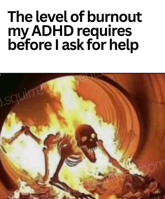 The level of burnout my ADHD requires before I ask for help squirres squirre emom