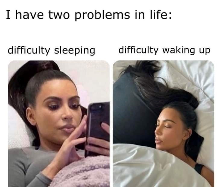 I have two problems in life: difficulty sleeping difficulty waking up