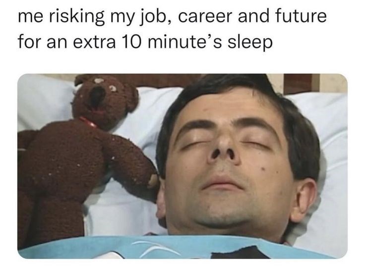 me risking my job, career and future for an extra 10 minute's sleep