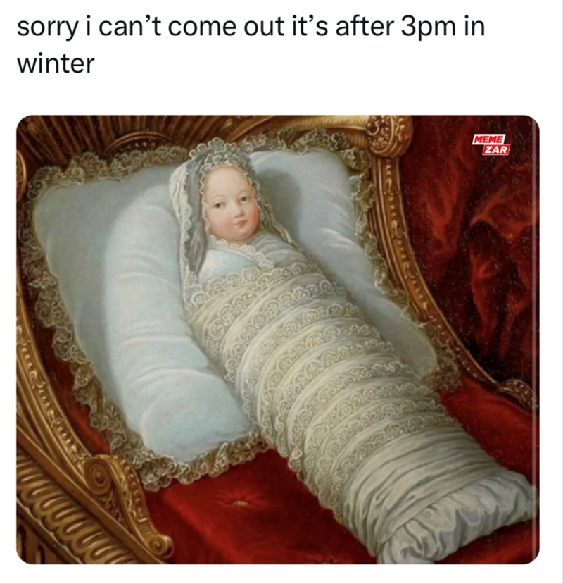 sorry i can't come out it's after 3pm in winter MEME ZAR