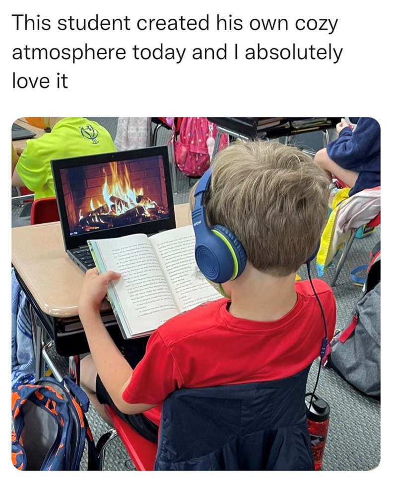 This student created his own cozy atmosphere today and I absolutely love it HOW