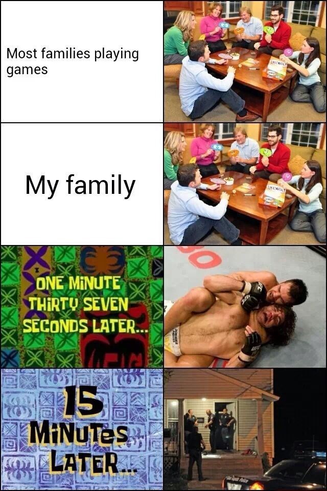 Most families playing games My family XK03 ONE MINUTE THIRTY SEVEN SECONDS LATER... 15 MINUTES LATER... Police
