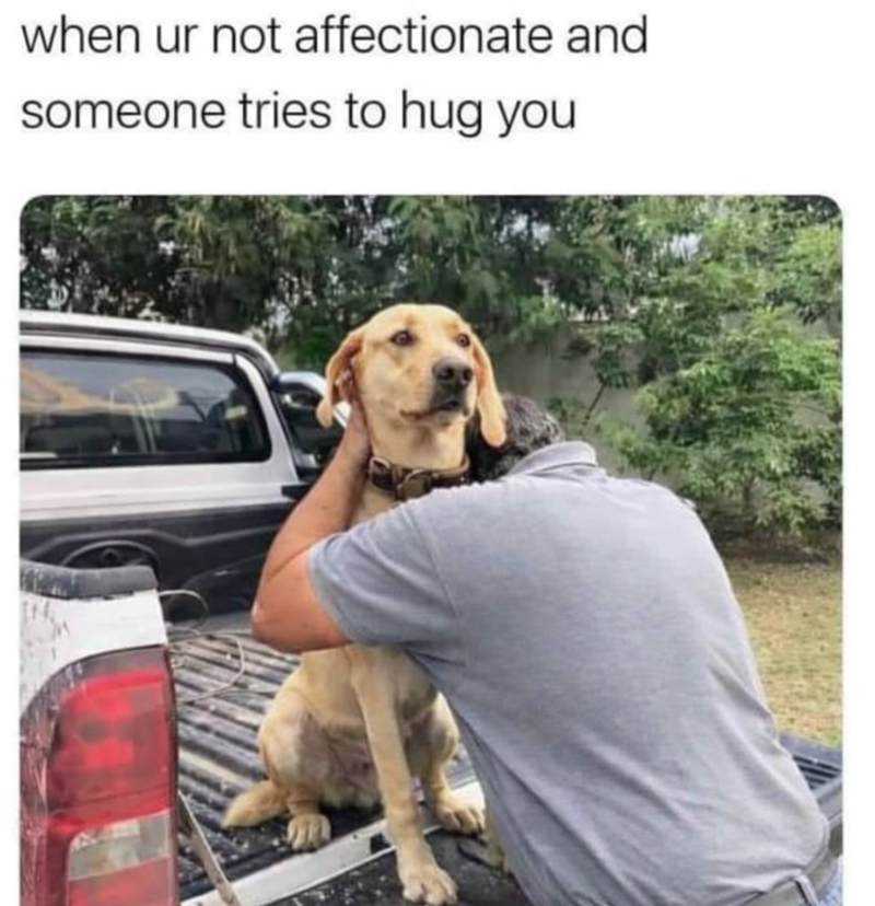 when ur not affectionate and someone tries to hug you