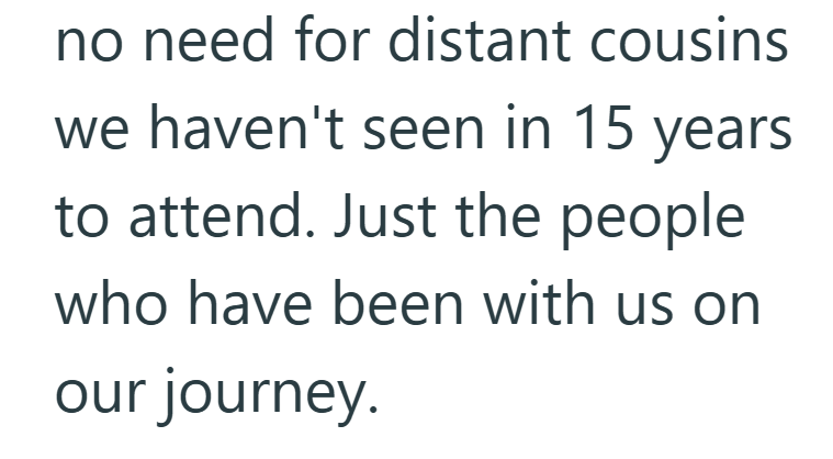no need for distant cousins we haven't seen in 15 years to attend. Just the people who have been with us on our journey.