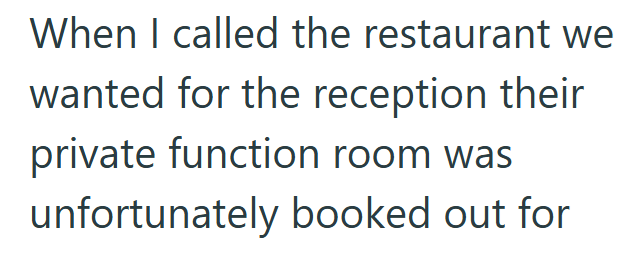 When I called the restaurant we wanted for the reception their private function room was unfortunately booked out for