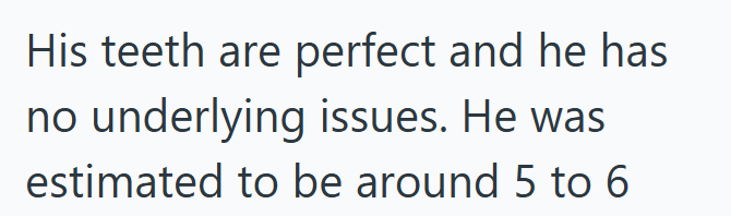 His teeth are perfect and he has no underlying issues. He was estimated to be around 5 to 6
