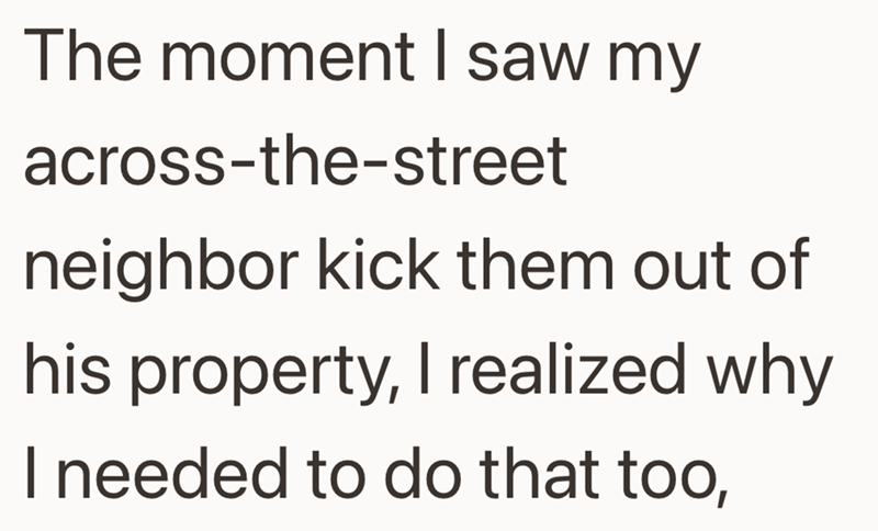 The moment I saw my across-the-street neighbor kick them out of his property, I realized why I needed to do that too,
