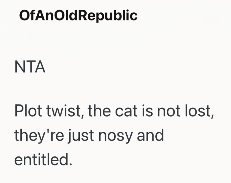 OfAnOldRepublic NTA Plot twist, the cat is not lost, they're just nosy and entitled.