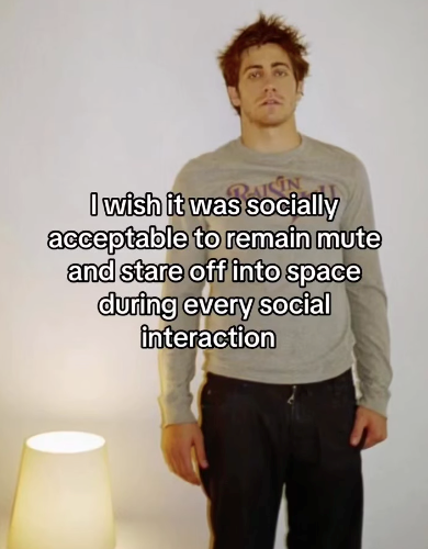 I wish it was socially acceptable to remain mute and stare off into space during every social interaction