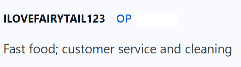 ILOVEFAIRYTAIL123 OP Fast food; customer service and cleaning