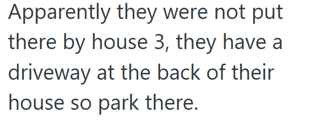 Apparently they were not put there by house 3, they have a driveway at the back of their house so park there.