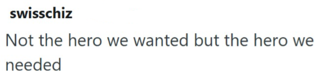 swisschiz Not the hero we wanted but the hero we needed