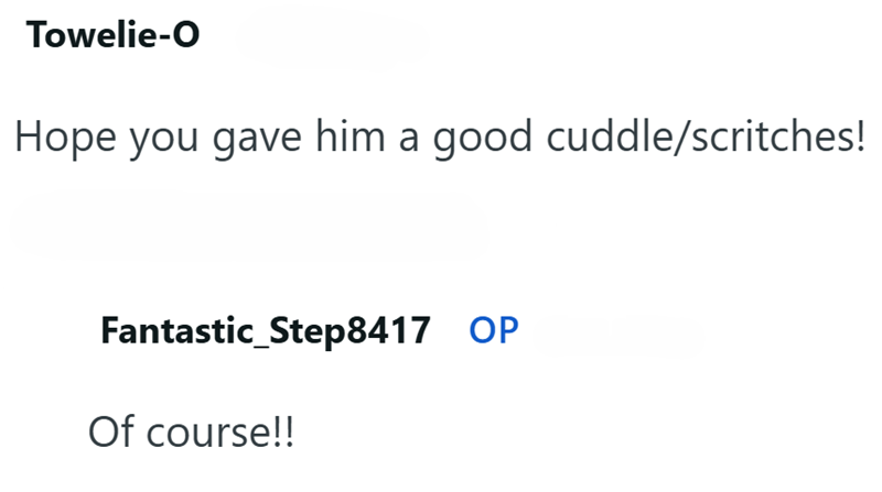 Towelie-O Hope you gave him a good cuddle/scritches! Fantastic_Step8417 OP Of course!!