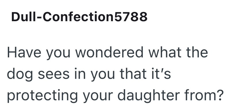 Dull-Confection 5788 Have you wondered what the dog sees in you that it's protecting your daughter from?