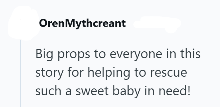 OrenMythcreant Big props to everyone in this story for helping to rescue such a sweet baby in need!