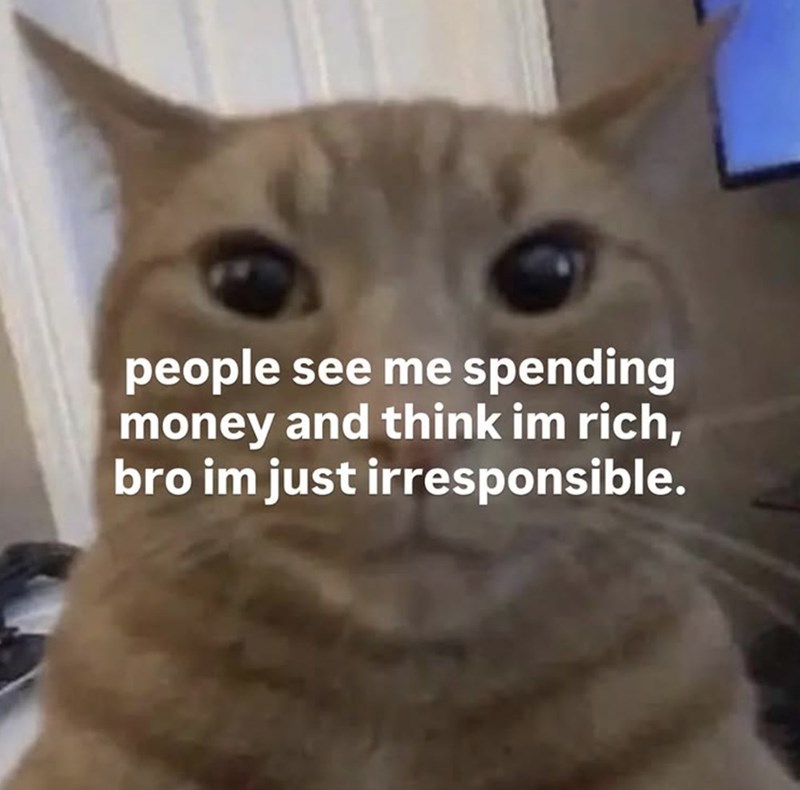 people see me spending money and think im rich, bro im just irresponsible.